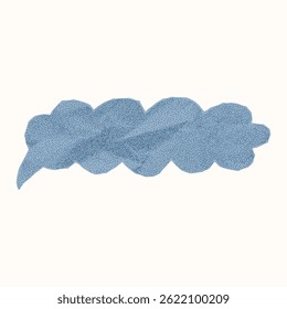 Isolated blue vintage pastel speech bubble on white background. Crumpled paper style with gritty dotted surface, rough torn edges and halftone pattern.