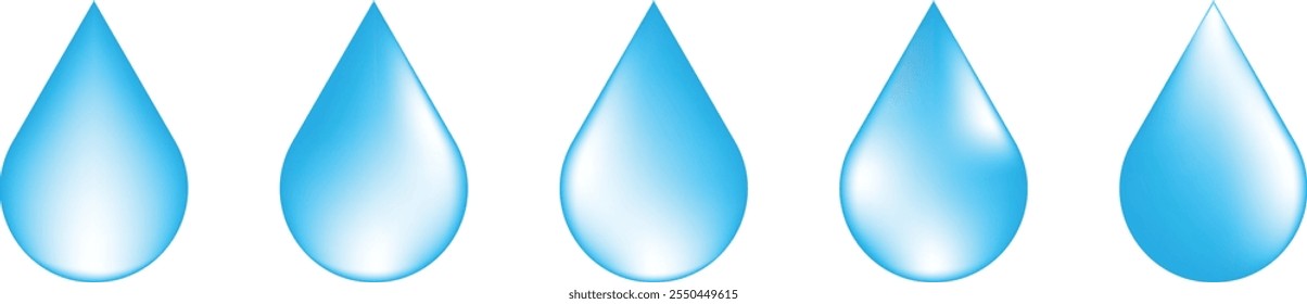 isolated blue water drops silhouette and blob, drop icon set, rainwater drop