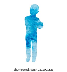 isolated blue watercolor boy silhouette