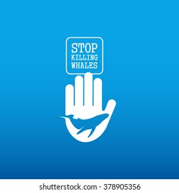 Isolated blue whale in white hand vector logo. World whales' day. Save mammals. Stop killing whales. Help symbol. Volunteering icon. International day.Protect nature. Ocean creature silhouette.