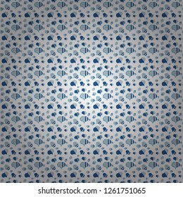 Isolated with blue, white and black colors elements background. Ink illustration. Ornament for Valentine':s day. Seamless with hearts. Brush strokes.