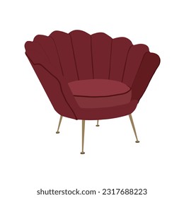 Isolated blue and white cushioned sofa chair, sofa chair, Antique chair, realistic picture of a minimal, sofa and white wall in the back of sofa, upholstery leather pattern chair
