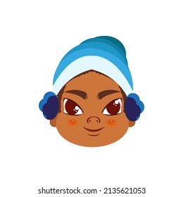 Isolated blue winter boy christmas emoji cute face vector illustration