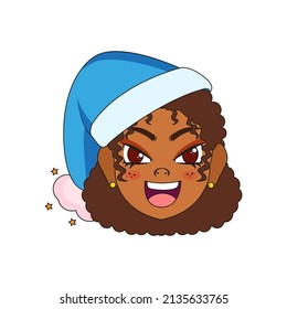 Isolated blue woman christmas borderline cute face vector illustration