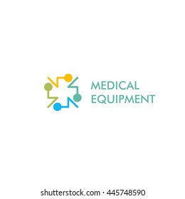 Isolated blue,yellow and green color cross vector logo, Medical equipment contour logotype. Hospital symbol on the white background. Religious icon. Arithmetic plus sign.