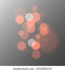 Luces bokeh aisladas. Efecto de luz borrosa brillante. Plantilla de superposición borrosa Abstractas. Fondo transparente. Plantilla gráfica. Ilustración vectorial.