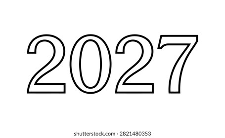 Isolated bold black outline number 2027, clean and modern design for future-themed projects or digital presentations.