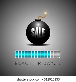 Isolated bomb with a loading bar, Black friday vector illustration