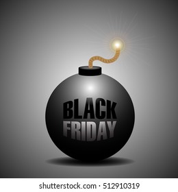 Isolated bomb with text, Black friday vector illustration