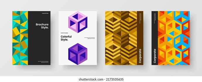 Isolated book cover A4 design vector template collection. Amazing geometric hexagons placard illustration set.