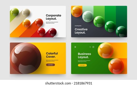 Isolated book cover design vector template bundle. Trendy realistic spheres poster layout set.