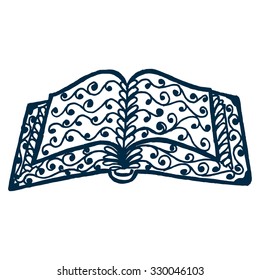 Isolated book with floral lace ornament for Halloween collection. Vector illustration