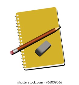 Isolated book with a pencil and an eraser, Vector illustration