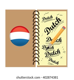 Isolated book with text, a pencil and the flag of Luxembourg