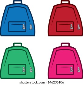 Isolated bookbags in different colors 