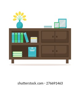 Isolated bookcase icon. Flat style vector illustration. 