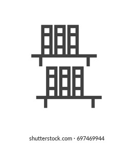Isolated Bookcase Outline Symbol On Clean Background. Vector Bookshelf Element In Trendy Style.