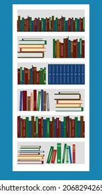 Isolated bookcase. White bookstore with books. Books in the closet. Bookshelf. Books on the shelf.