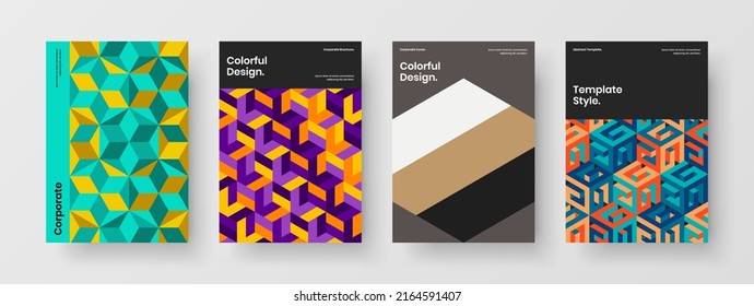 Isolated booklet design vector layout bundle. Creative mosaic pattern pamphlet template collection.