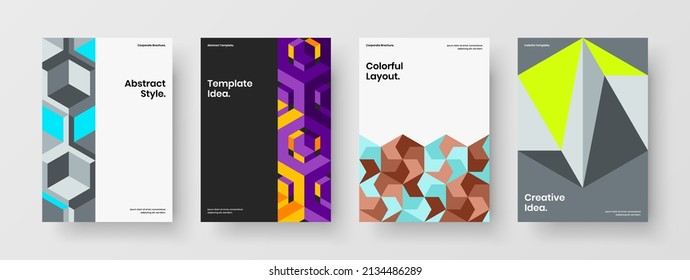 Isolated booklet vector design template bundle. Creative mosaic hexagons corporate cover layout composition.