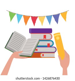 Isolated books and hand design