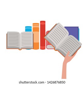 Isolated books and hand design