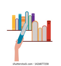 Isolated books and hand design