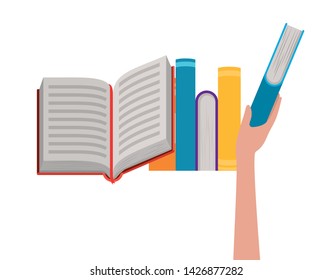 Isolated books and hand design