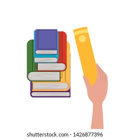 Isolated books and hand design