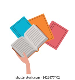 Isolated books and hand design