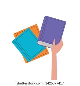Isolated books and hand design