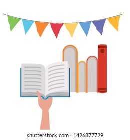 Isolated books and hand design