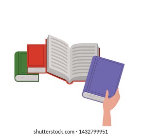 Isolated books and hand design