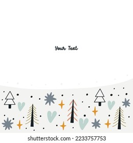 Isolated Border Christmas tree heart star on a white background for your text. Frame flat vector New Year isolated design