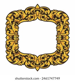 Isolated borders or frames ornament. Ornamental elements for your designs. Black and gold colors. Floral carving decoration for postcards or invitations for social media.