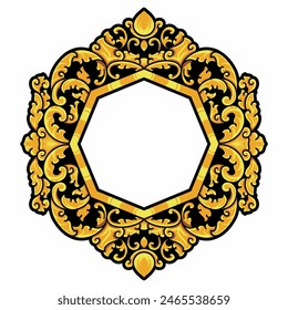 Isolated borders or frames ornament. Ornamental elements for your designs. Black and gold colors. Floral carving decoration for postcards or invitations for social media.