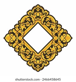 Isolated borders or frames ornament. Ornamental elements for your designs. Black and gold colors. Floral carving decoration for postcards or invitations for social media.