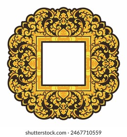 Isolated borders or frames ornament. Ornamental elements for your designs. Black and gold colors. Floral carving decoration for postcards or invitations for social media.