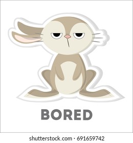 Isolated bored rabbit. Funny cartoon character on white background.