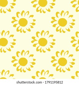 Isolated botanic pattern with bright yellow flowers on white background. Great for fabric, textile, wrapping paper, wallpaper. Vector illustration.