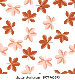 Isolated botanic seamless pattern with floral scheffler flowers ornament in orange and pink colors. Perfect for fabric design, textile print, wrapping, cover. Vector illustration.