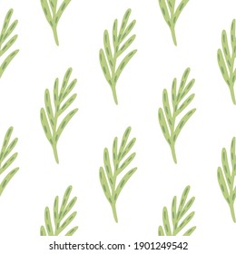 Isolated botanic seamless pattern with green doodle leaf branches ornament. White background. Stock illustration. Vector design for textile, fabric, giftwrap, wallpapers.