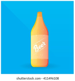 Isolated bottle of beer on a blue background with text