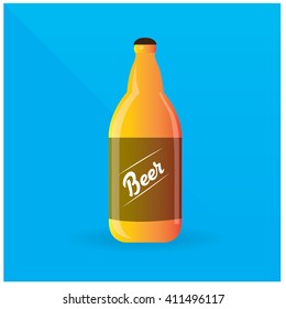 Isolated bottle of beer on a blue background with text
