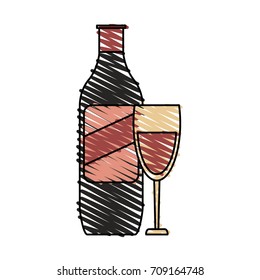 Isolated bottle and glass of vine design