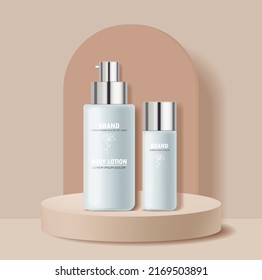 Embalaje de botellas aisladas, ilustración de vectores cosméticos realistas, vector de botellas cosméticas, maquillaje de envases, cuidado de la piel, crema de hidratación, conjunto de tóner