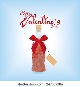 an isolated bottle with a ribbon and hearts for valentine's day