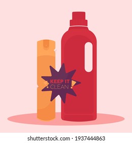 Isolated bottles cleaning articles hygiene equipment - Vector