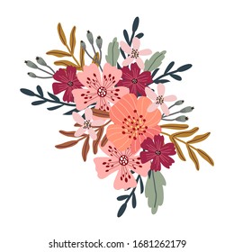 Isolated bouquet of cute abstract hand draw flowers. Floral vector illustration