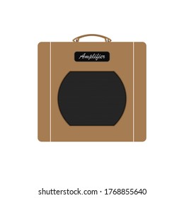 Isolated boutique brown vintage electric guitar amplifier, equipment for musician flat logo or icon style, print for tee-shirt and graphic design, Musical sales business. vector and illustration.